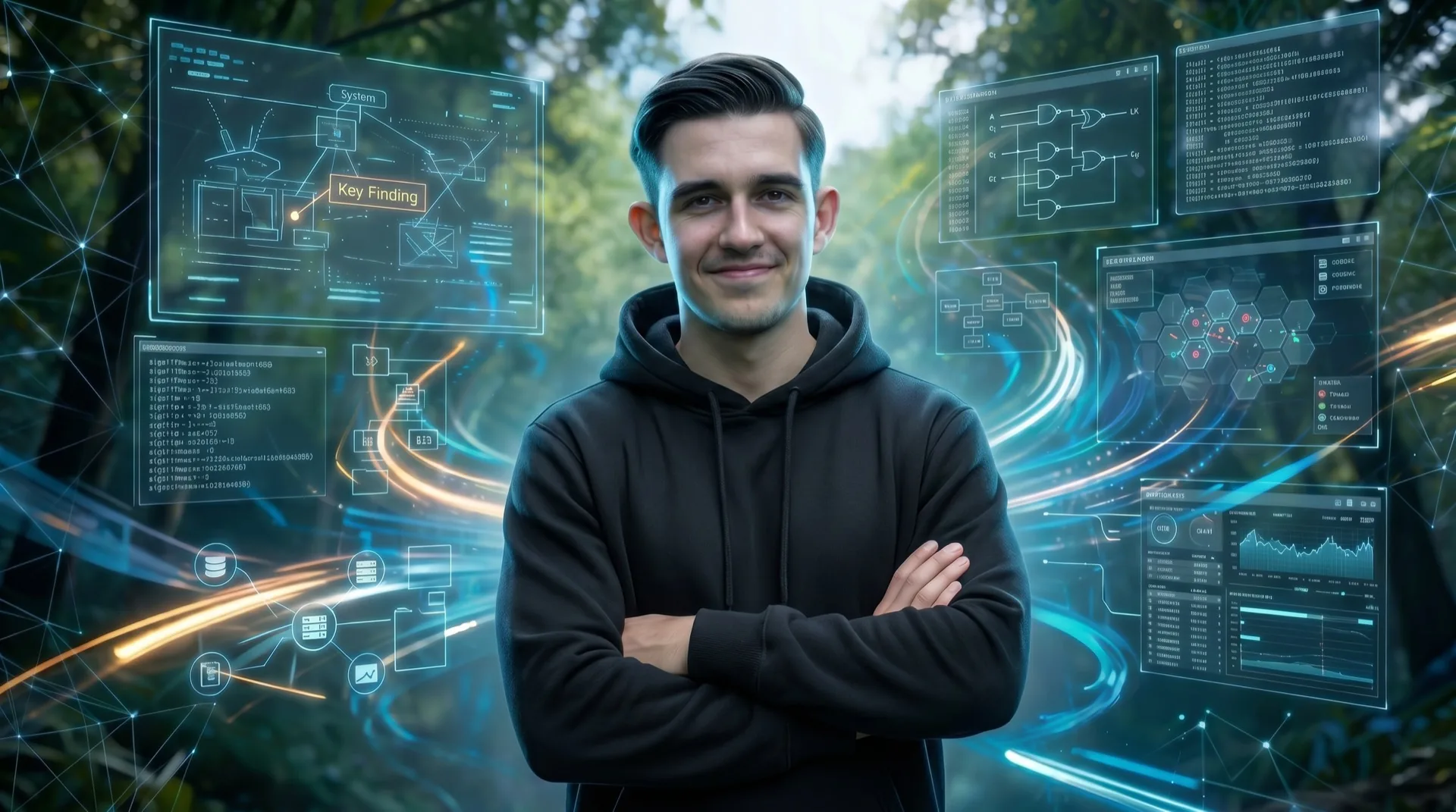 Leon mit digitalen Analyse-Elementen
