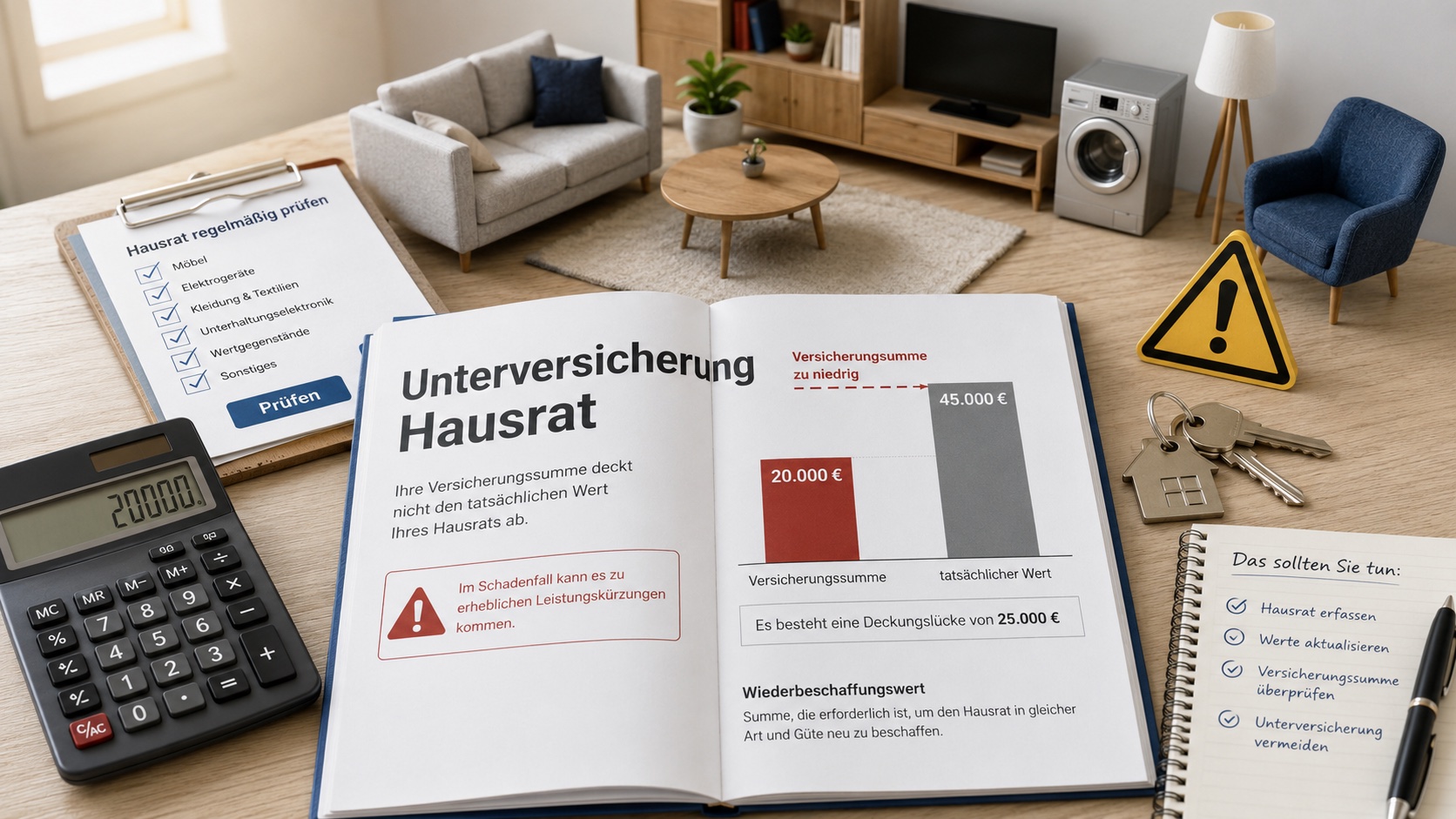 Hausrat und Versicherungssumme im Vergleich mit Hinweis auf eine mögliche Unterversicherung